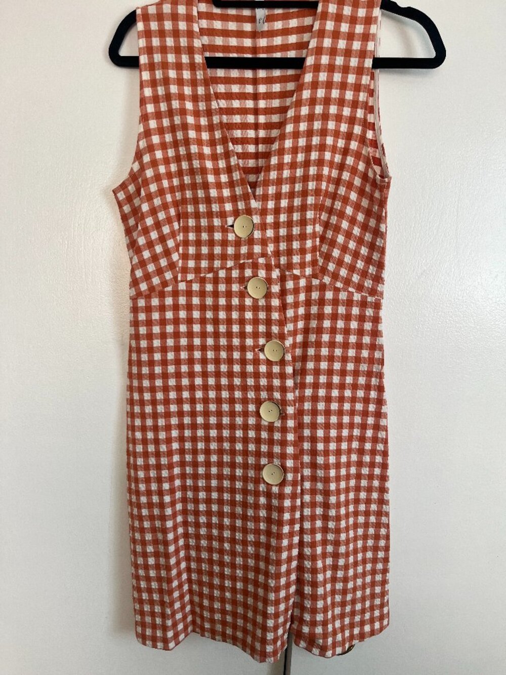 Rust and White Gingham Button-Front Sleeveless Dress - Mango